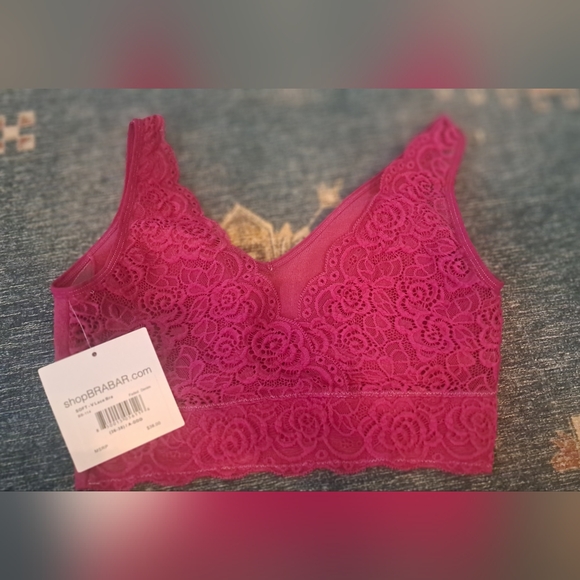 NWT Bra Bar Soft V Lace Bralette Large 36-38 A-DDD Fuchsia Rose - Picture 1 of 2